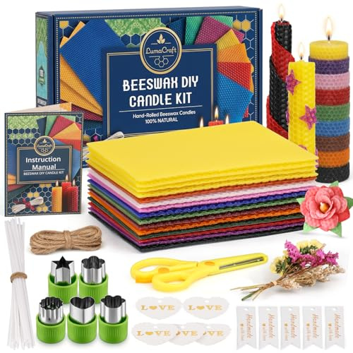 LumaCraft Bienenwachsplatten für Kerzenherstellung Set – 16 Stk. 100% reine natürliche Bienenwachsplatten zum Kerzenrollen – DIY Handarbeit Kerzenbastelset für Familie, Feiertage, Partygeschenke, Deko