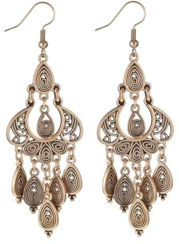 Thinp Boucles d'oreilles pendantes style bohème pour femme, géométrie de fleur en bronze | Boucles d'oreilles pendantes vintage en forme de larme pour femme de style bohémien