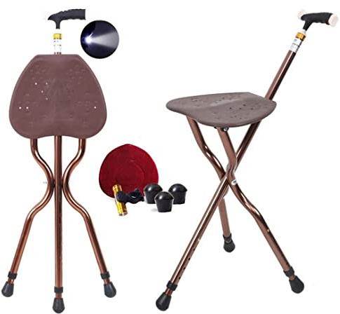 Folding Lightweight Walking Stick Cane with Seat Foldable Golf Chair Cane Stool Portable Seats Hold 350 lbs for Seniors Spectator