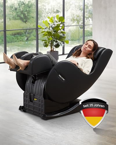 WELCON Massagesessel EASYRELAXX in SCHWARZ - 3D Massagestuhl mit Neigungsverstellung elektrisch Automatikprogramme Knetmassage Klopfmassage Rollenmassage Sessel Massagestuhl, Kunstleder, Entspannen
