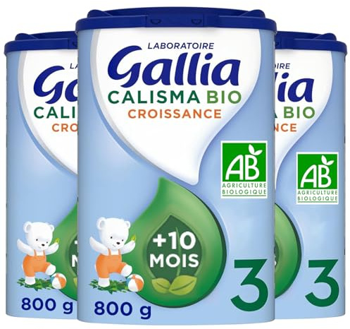 Laboratoire Gallia - Calisma 3 BIO Croissance - Lait Bébé 3ème âge - Lait Infantile Bio de 10 à 36 mois - en Poudre - Sans Huile de Palme - Lot de 3x800g
