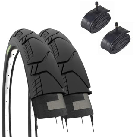 Ecovelò 2 pneus 700 x 45 C (29 x 1,75) + Chambres Valve Amérique pneus Demi Slick Gravel Adulte Trekking VTT Hybride Noir
