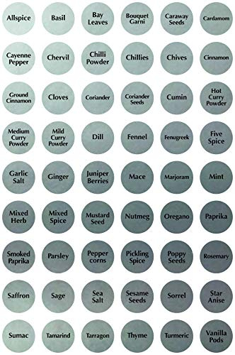 Pack of 54 x Spice/Herb Storage Jar Kitchen Home Cooking Labels Stickers Decals - 30mm (Metallic Silver with Black Text)