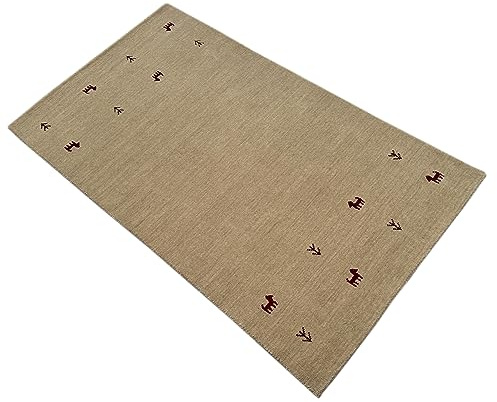 WAWA TEPPICH Gabbeh - Tappeto orientale Lori, 100% lana, tessuto a Fatto a Mano, 90 x 160 cm, beige T3