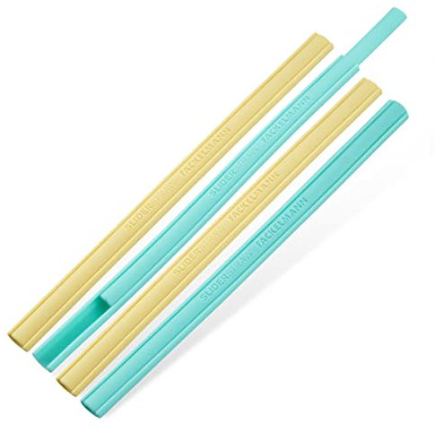 Fackelmann Strohhalm aus Silikon im 4er Set – Wiederverwendbare Trinkhalme – Einfach zu Reinigen ohne Rückstände durch auf aufklappbarem Design – 4x großer Trinkhalm in Gelb und Türkis