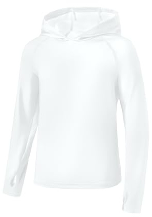 BesserBay Kinder Weiß Jungen UV Shirt Schwimmshirt Bademode Kapuzen mit UV-Shutz UPF 50+ Rashguard 160