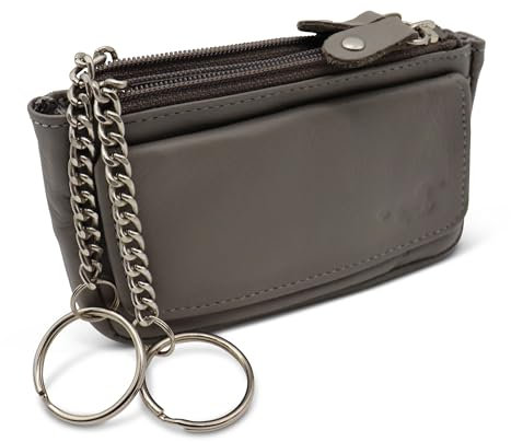 Safekeepers Schlüsseletui Leder - Klein Schlüsseltasche mit Reißverschluss Damen und Herren, Mini Schlüsselmäppchen für Autoschlüssel - Grau