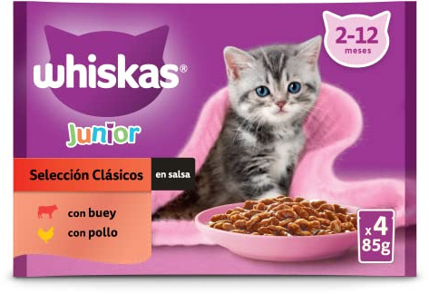 Whiskas Nassfutter für Katzen Junior Auswahl Klassiker, 4 x 85 g