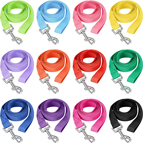 Hillban 12 Pcs Nylon Puppy Training Leash Bulk 5ft Dog Leash for House Line 12 Colors Puppy Line Traction Rope for Small Medium Dog Training, Play, Camping, or Backyard(Modern Colors)