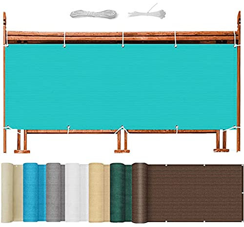 Atmungsaktiv Balkonumrandung 120 x 250 cm Leicht Transparent UV-Schutz Schattiernetz Balkonschutz mit Ösen und Kordel für Balkongeländer Terrasse, Himmelblau