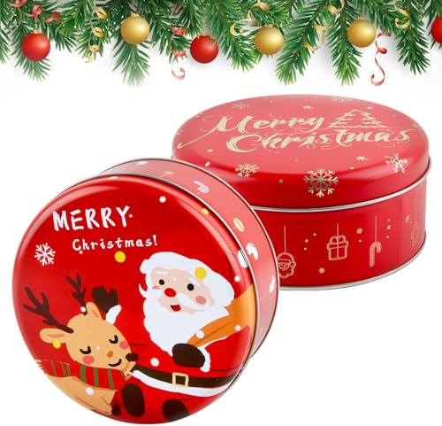 ACTOYS 2 Bote Galletas Navidad, Caja Galletas, Caja Hojalata Naviña, Latas de Navidad de Metal para Galletas, Cajas de Dulces de Navidad, para Galletas, Chocolate, Dulces, Golosinas (Rojo)