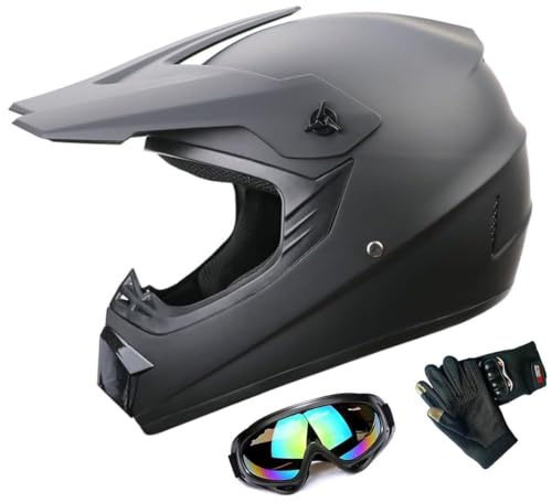 DOT Adult ATV MX Helmets, Four-Wheel Off-Road Motochross Helmets, Dirt Bike Helmets, Motorcycle&Powersports Helmets with Goggles Gloves (Small, Black)