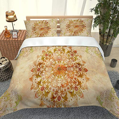 Bedding Set King Size Duvet Set Golden Carving 3 Pieces Printed Pattern With 2 Pillowcases 50X75Cm, Soft Hypoallergenic Microfiber Quilt Cover 230X220Cm, With Zipper