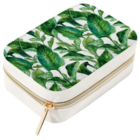 RODAILYCAY Romantische Urlaubsinsel, hawaiianische Bananenbäume, Aquarellbild, Samt, Reise-Schmuckschatulle, tragbarer Organizer mit herausnehmbaren Fächern für Halsketten, Ringe, Ohrringe, Armbänder