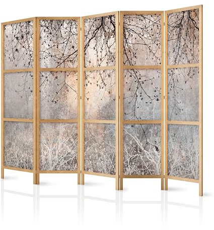murando - Paravent Raumteiler Holz Bäume, 225x172 cm, 5-teilig, Wohnzimmer | Mobiler Sichtschutz, sofort einsatzbereit, Holzrahmen, ideal fürs Wohnzimmer oder Büro, geruchsneutral, lichtbeständig