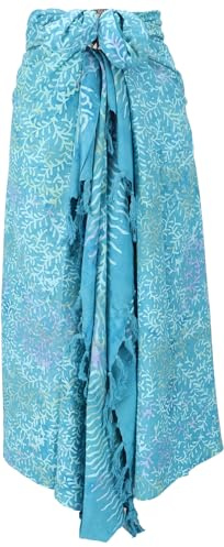 GURU SHOP Bali Batik Sarong à suspendre au mur, jupe portefeuille, robe sarong, serviette de plage, pour homme/femme, violet, synthétique, taille : taille unique, Design 3/Bleu Turquoise _1, taille