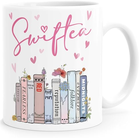 SpecialMe® Tasse Musik Fan Swiftea Geschenk personalisiert mit Namen Best of Album Geschenkidee Freundin Kollegin Familie Weiss standard