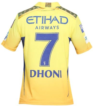 KNK Cricket IPL Jersey CSK Half Sleeve with DHONI 7 Supporter Jersey T-Shirt 2024/25, Halbarm Dhoni 7, 56