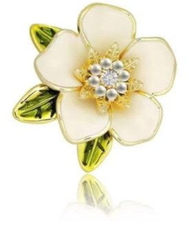 Gardenia Blumenbrosche Strass Anstecknadeln Blazer Kleid Clipper Damen Gardenia Blume Broschen mit Perle Grüne Blätter Brosche für Hochzeit Modeaccessoires
