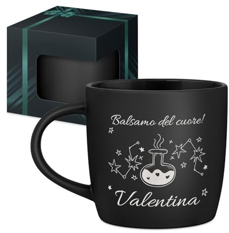 Maverton Tazza da caffè latte o tè in ceramica - 400 ml - Incisione personalizzata - Bicchiere con manico per bevande per Lei - Tazze da colazione per compleanno donna - Interno nero - balsamo