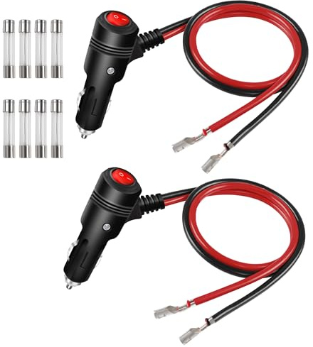 GELRHONR Zigarettenanzünder-Stecker mit Switch, 12V Ersatz Auto Zigarettenanzünder mit 15A Sicherung 16AWG Heavy Duty Kabel, für Motorrad, Auto, Traktor (2Pack/0.6M)