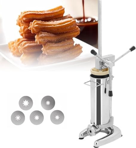 Commercial Manual Churro Maker, Hand Crank Stainless Steel Professional Churros Maker, Home 3L Vertical Type Spanish Donuts Maker Machine, Handle Removable