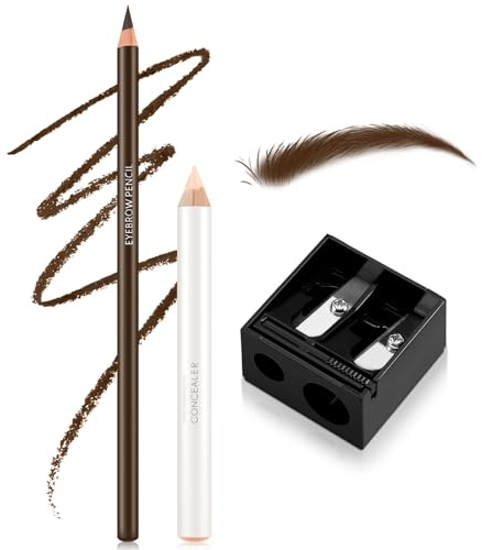Boobeen Lápiz de cejas y lápiz corrector de cejas con sacapuntas, lápiz de cejas resistente al agua, de larga duración, a prueba de manchas, cejas de aspecto natural