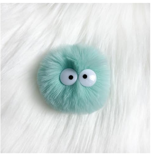 GreatRise 5 cm Kunstfell Pompon mit Cartoon-Augen Plüschbälle Kaninchenfell Bommel Fellbommel Fellbommel Kunstpelz Pom Ball für Mützen Tasche Dekoration Schlüsselanhänger Minzgrün 5 Stück