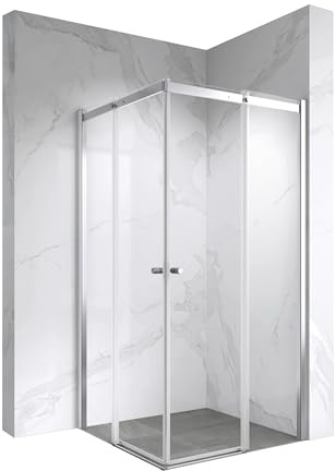 Moments of Glass Duschkabine Kaylee mit Schiebetüren 75x75 cm Höhe 195 cm – Eckduschkabine aus 6 mm durchsichtiges Nano ESG-Sicherheitsglas, hochwertiges Rollsystem, beidseitig montierbar