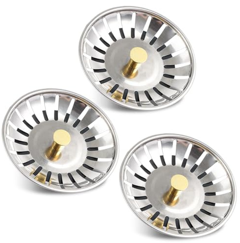 ASelected 3 Pack Kitchen Sink Plug Strainer,Stainless Steel Sink Plug Replacement,Stainless Steel Strainers Sink Plugs,Sink Strainer,Drain Stopper for Food,Hair Catcher,Kitchen Sink, Diameter 80mm