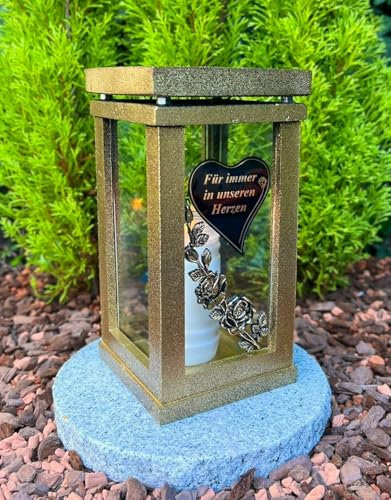 Farol para tumba con diseño de corazón y decoración de rosas, 28 cm de altura, incluye vela sin base