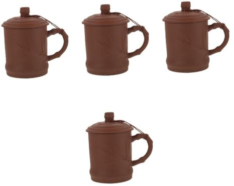 MAGICLULU 4 Stück Tonbecher Küche Teetasse Tonkrüge Vintage Teetasse Chinesische Teetasse Wiederverwendbarer Becher Vintage Teebecher Teetasse Aus Ton Dark Brown Keramik