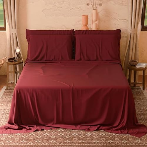 L'Emporio Casa Set Lenzuola Flanella Tinta Unita Letto Matrimoniale Caldo Cotone Invernale Felpate in Flanella Anti-Pilling 100% Cotone, (Bordeaux)