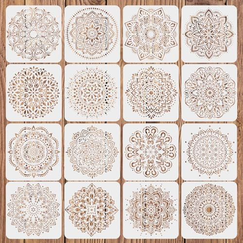 16 Stück Mandala Schablonen,20X20cm Mandala Schablonen Mandala Dot Malerei Vorlagen Schablone für DIY Malerei Kunst dekoratives Scrapbook Ornamente