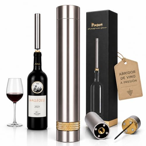 Sacacorchos Aire Presión Profesional Acero Inoxidable Abrebotellas Premium Regalo Hombre Original Accesorio Vino Tinto Fácil Uso Sin Esfuerzo Elegante Abridor Botellas Regalo compañeros trabajo