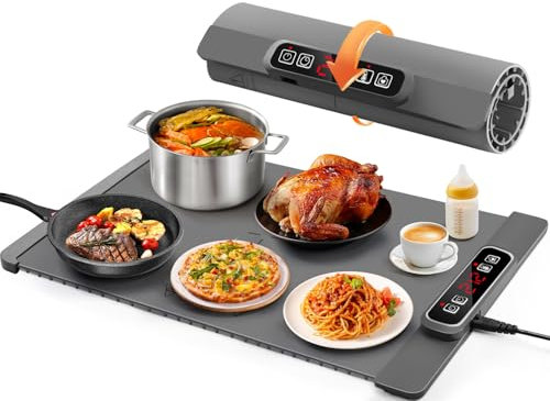 AUTOPkio Bandeja Calefactora Eléctrico, Calentar Alimentos Calienta Platos 300W 5 Temperatura & 4 Temporizadores Auto-Apago, Cerradura Niños para Buffets, Fiesta, Descongelado, Hogar