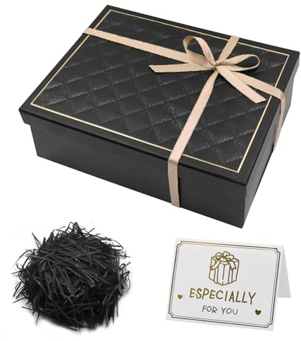 Magnética Cajas Regalo con Tapa 25x9x18 cm, Caja Regalo Vacia con Lazo y Tarjeta, Cajas de Regalo Magnéticas con Tapas, Plegable Adecuado para Creativos Bodas Fiestas（Negro）