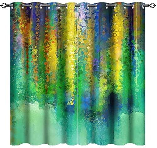 Rainbow Colored Paint Blackout Curtains for Living Room Office Home Bedroom Graphic Design Pictures Splattered Drops Window Decor 42x63in