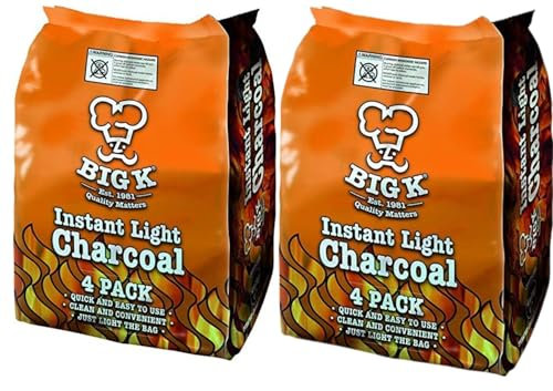 Bigg K Instant Light Lumpwood - 4 Packs (8 x 1kg Bags) | Natural BBQ Charcoal for Grilling | Fast Ignition & High Heat | Long-Lasting Burn | 100% Hardwood