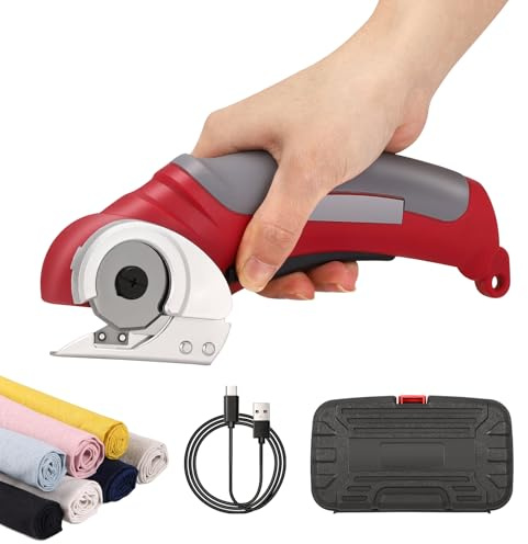 Cardboard Cutter,Electric Scissors with Safety Lock,SK5 Steel Blade,Cordless Rotary Cutter with Storage Box,Electric Crafting Shears for Leather Carpet Plastic Cutting,Sewing,Crafting (Red)
