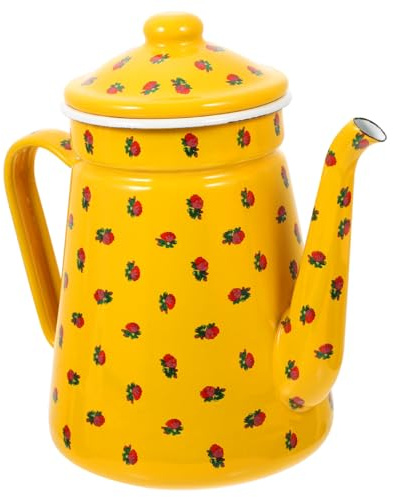 Sosoport Tetera Esmaltada Vintage Hervidor Multifunción Resistente Para Café y Té Apta Para Estufa Cocina Eléctrica Inducción Diseño Retro Amarillo Ergonómico