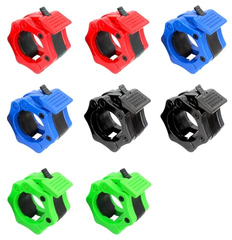8PCS Barbell Clips, Non-Slip Olympic Barbell Clips, Weightlifting Training Locks Barbell Clamp, Release Locking Barbell Collars for Workout Weightlifting Strength Training(4 Colors)