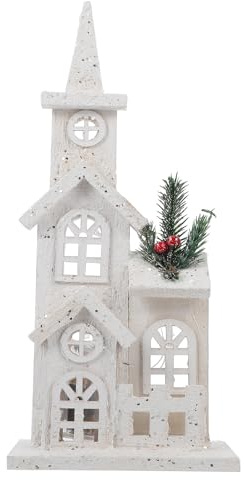 Angoily Weihnachtsdorfhäuser aus Holz, Weihnachts-led-kirchenlichthaus, Led-leuchtschloss für Weihnachts-Desktop-Ornament, Urlaubsdekoration, 38,1 cm Hoch