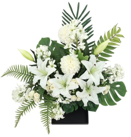 Arreglo Funerario Con Flores Blancas Artificiales Centro Realista Para Cementerio