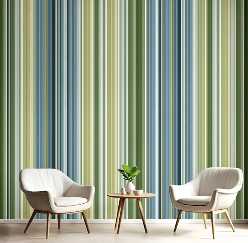 ANALTIRCE Papier Peint Panoramique Rayures Verticales Poster Intissé Geant Mural 3D 100×70cm Photo Mural Élégance Lignes Wallpaper pour Chambre Salon Personnalisé Décoration Murale Vert Sauge