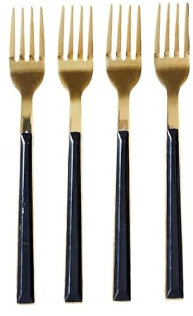 AltoBuy Set 4 fourchettes à Dessert INOX doré Manches Noirs en Plastique