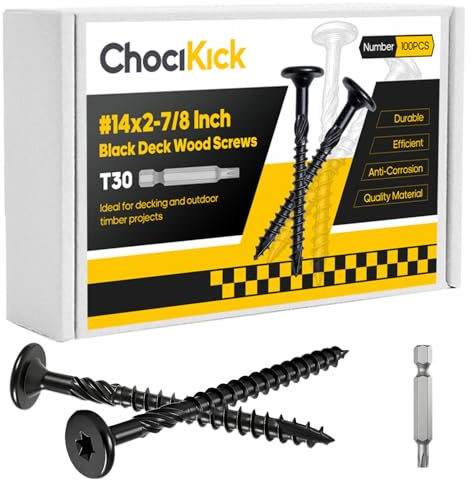 100Pcs #14 x 2-7/8 Lag Screws Black, Structural Wood Screws Star Drive, Heavy-Duty Exterior Construction Screws for Timber, Landscaping & Framing, T30 Bit Included, Rust Resistant