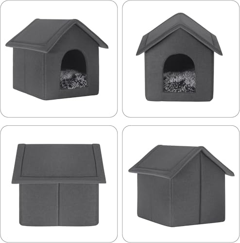 Hundehütte Katzenhöhle Hundehöhle mit Abnehmbarem Plüschkissen, Haustierhaus Hundehütte Indoor, Katzenhaus Indoor Winterfest, Kuschelhöhle, Schlafhaus Haustierhaus zuhause- 45x40x45cm