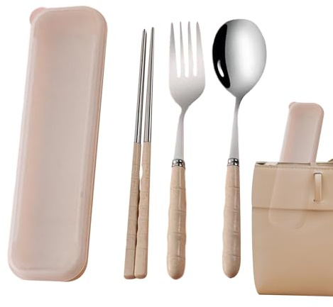 Generisch Utensili da Viaggio con Valigetta | da Cucina in Acciaio | Set di Posate da Campeggio per casa, Matrimonio, Feste, Picnic, attività all'aperto, Viaggi Universitari, Asilo
