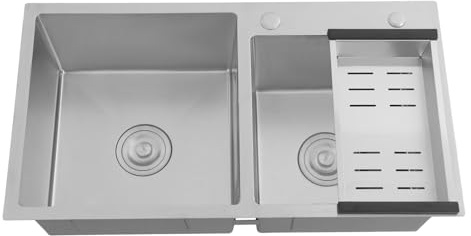 WFIETN - Lavello da incasso in acciaio inox, 2 vasche da incasso, doppio lavabo da incasso, con cestello di scarico e 2 filtri di scarico, per cucina, garage, lavanderia, colore: argento